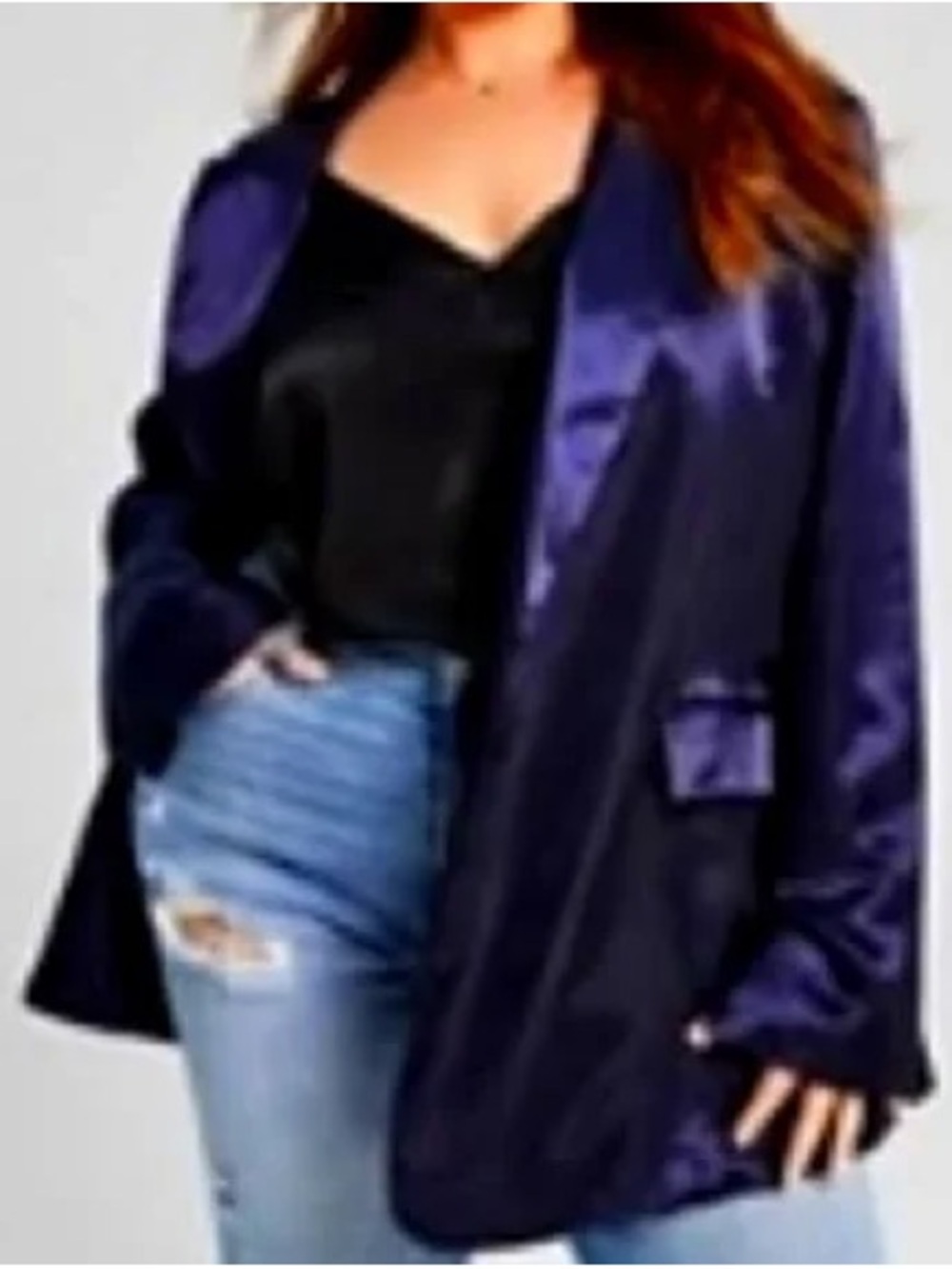 Women's Navy Satin Relaxed-Fit Blazer
